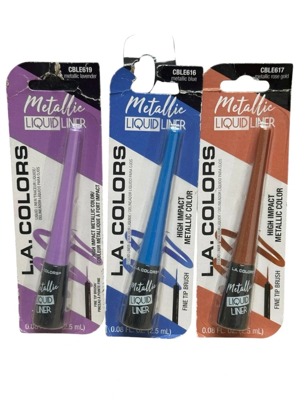 L.A. Colors Metallic Liquid Eyeliner in Lavender, Blue, and Rose Gold NWT